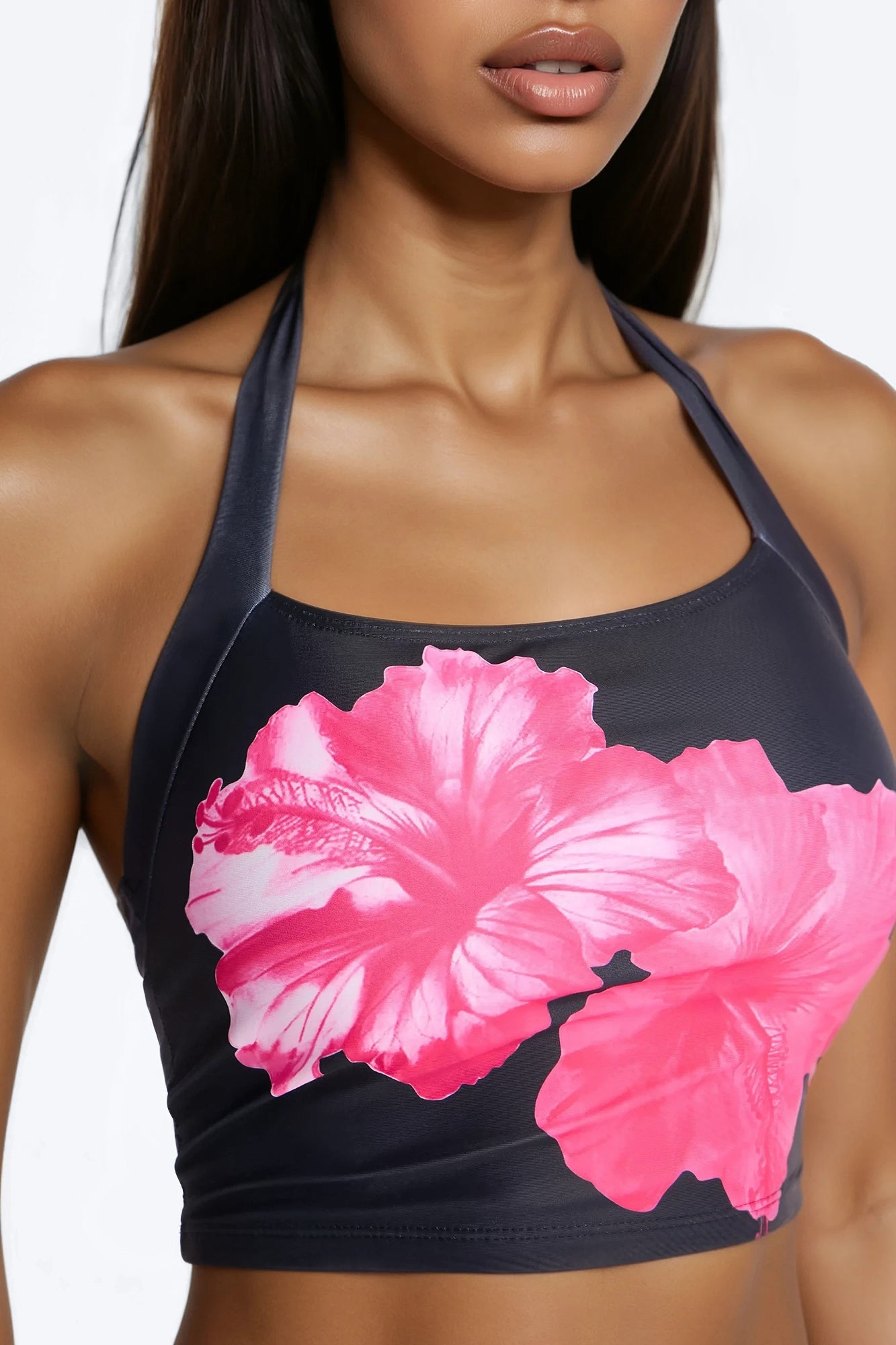 Mabel 2 Piece Floral Tankini Bikini Set - Black/Pink