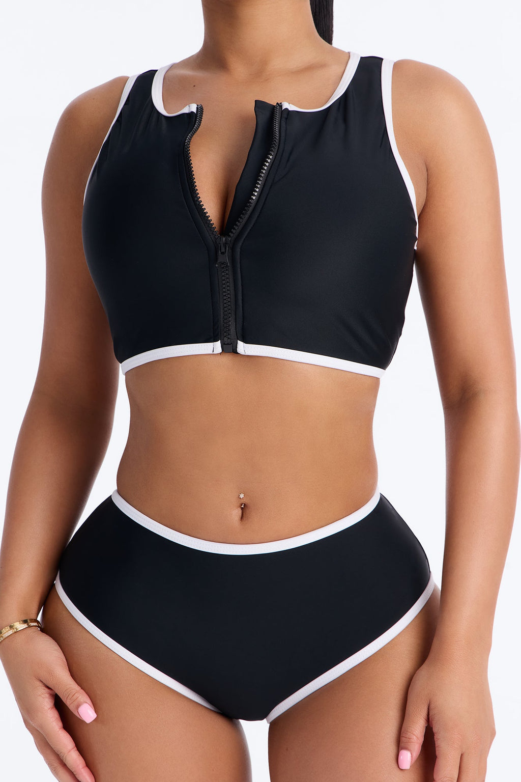 Waves Runner Colorblock Tank High Waist 2 Piece Bikini Bottom - Black/White