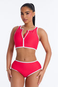 Waves Runner Colorblock Tank High Waist 2 Piece Bikini Bottom - Red/combo