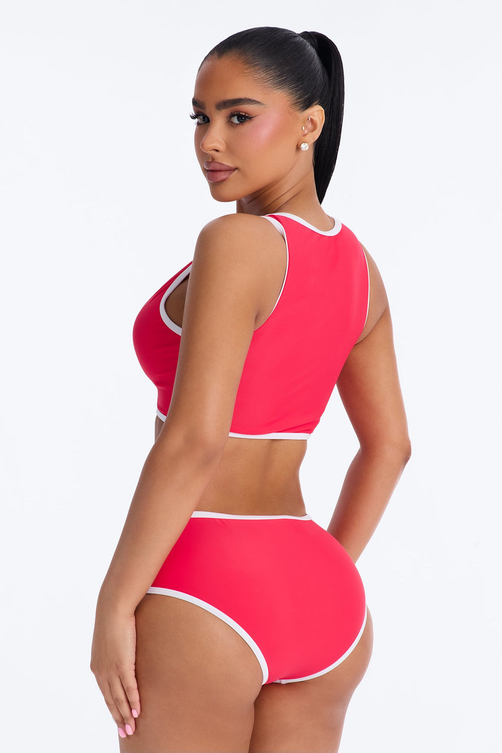 Waves Runner Colorblock Tank High Waist 2 Piece Bikini Bottom - Red/combo