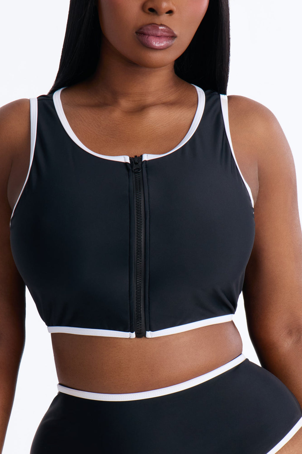 Waves Runner Colorblock Tank High Waist 2 Piece Bikini Bottom - Black/White