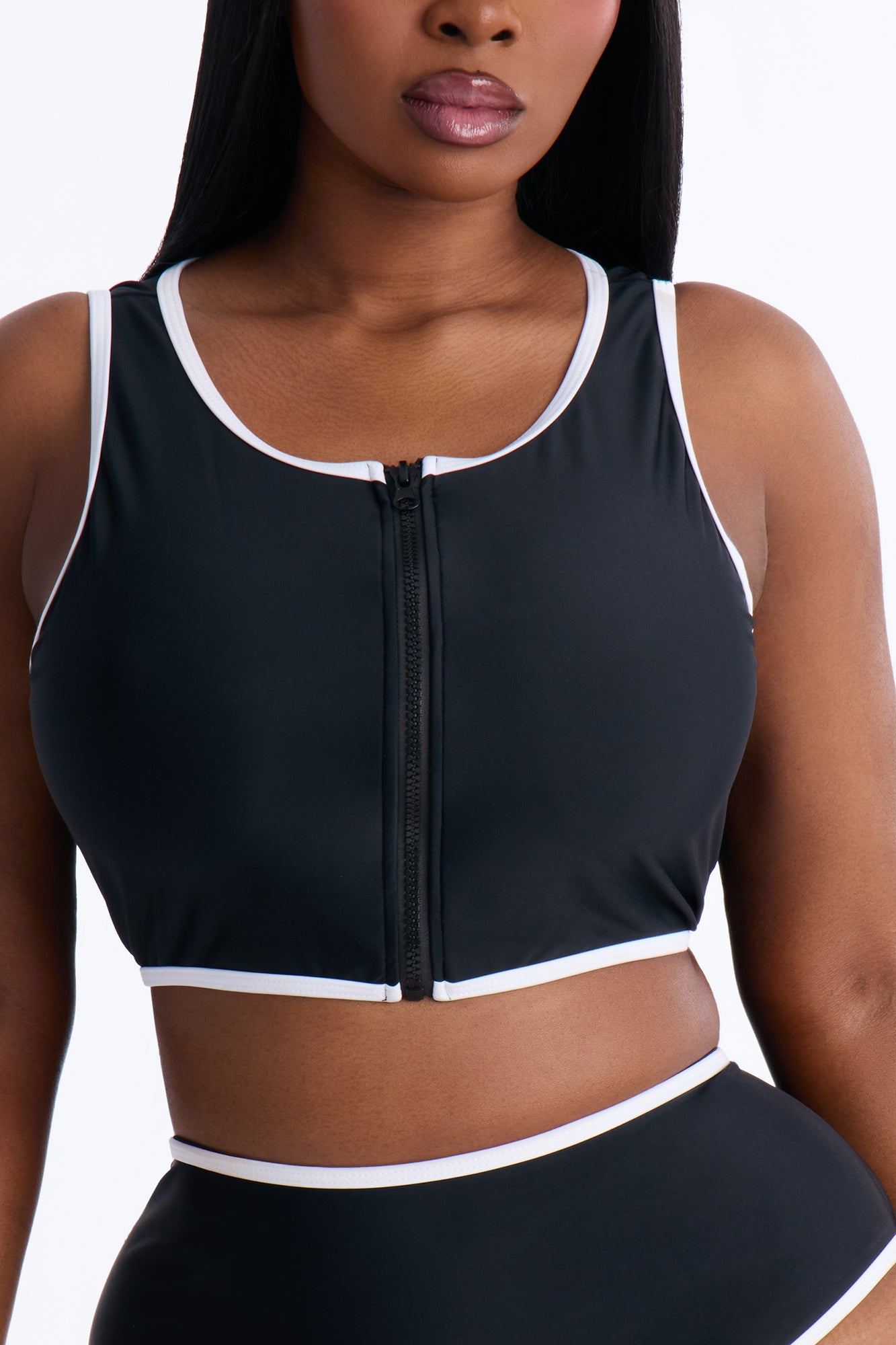 Waves Runner Colorblock Tank High Waist 2 Piece Bikini Bottom - Black/White