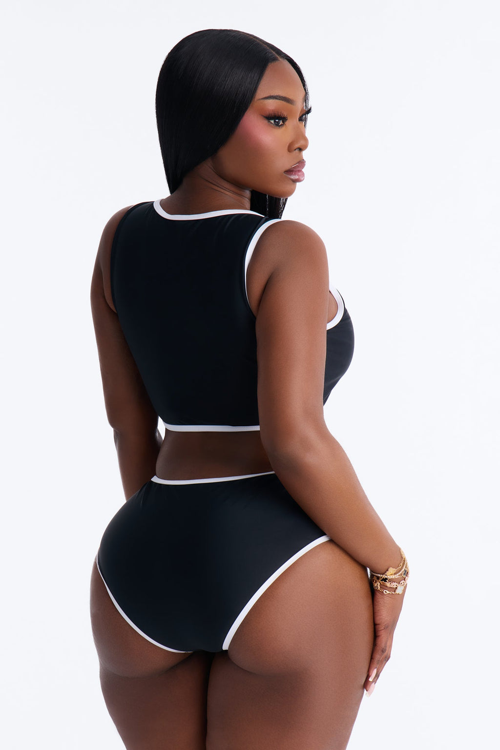 Waves Runner Colorblock Tank High Waist 2 Piece Bikini Bottom - Black/White