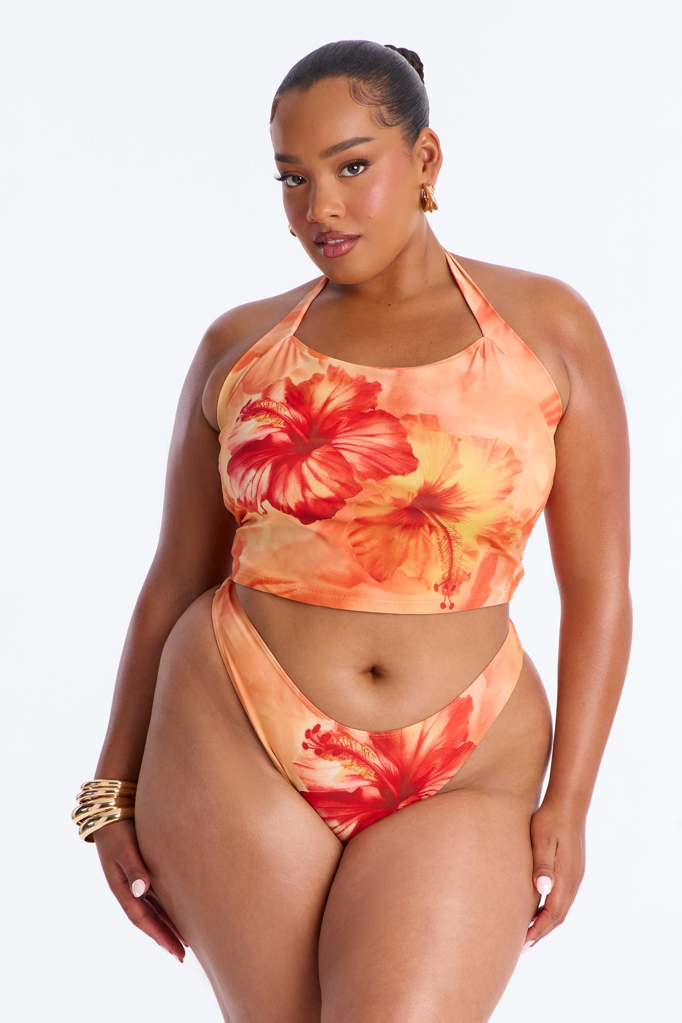 Mabel 2 Piece Floral Tankini Bikini Set - Orange