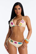 Emory Contrast Patchwork 2 Piece Bikini - Cream/combo