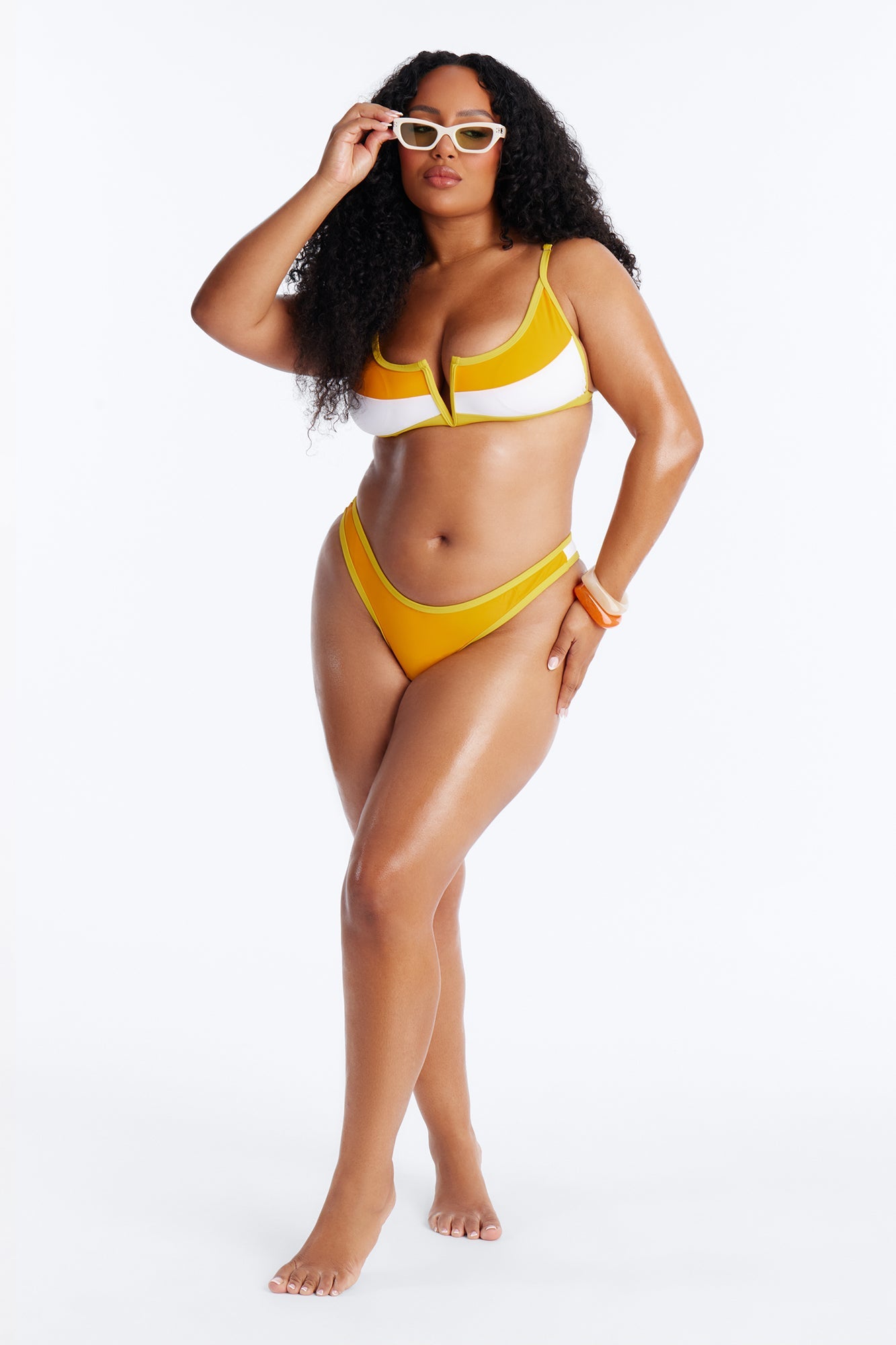 Sky Colorblock Bralette Notched 2 Piece Bikini - Orange/combo