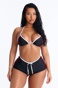 Just Can't Compete 2pc Boyshort Bikini - Black/Red