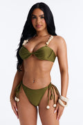 Taryn 2 Piece Beaded Bandeau Bikini Set - Olive