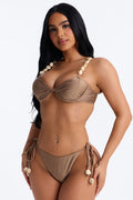 Taryn 2 Piece Beaded Bandeau Bikini Set - Brown