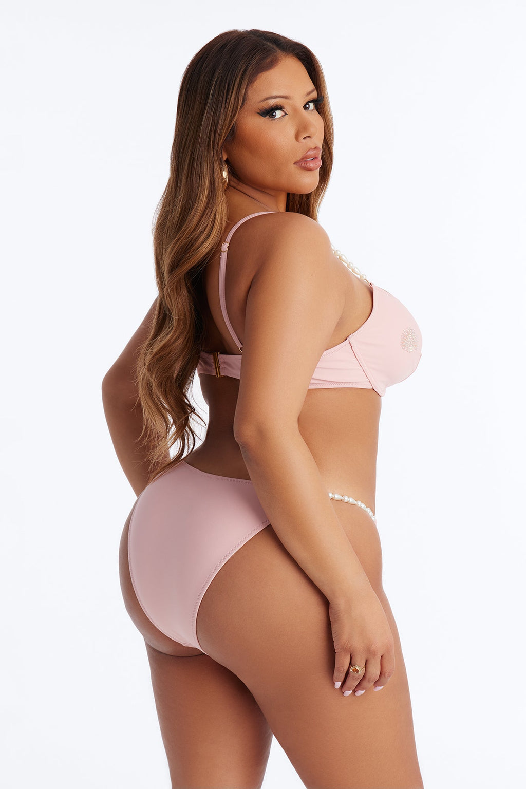Jonie Sequin Pearl Strap 2 Piece Underwire Bikini Set - Pink
