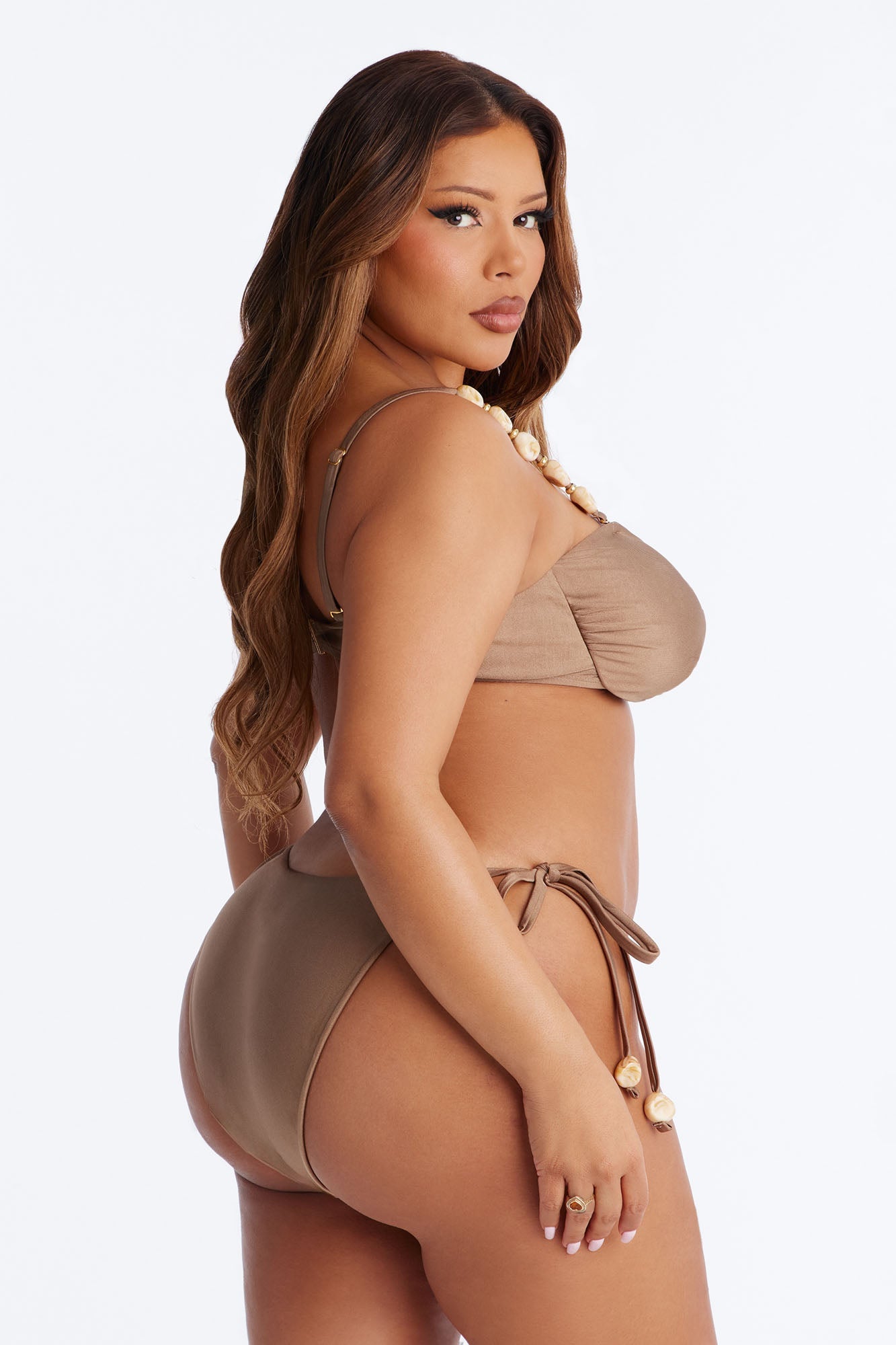Taryn 2 Piece Beaded Bandeau Bikini Set - Brown