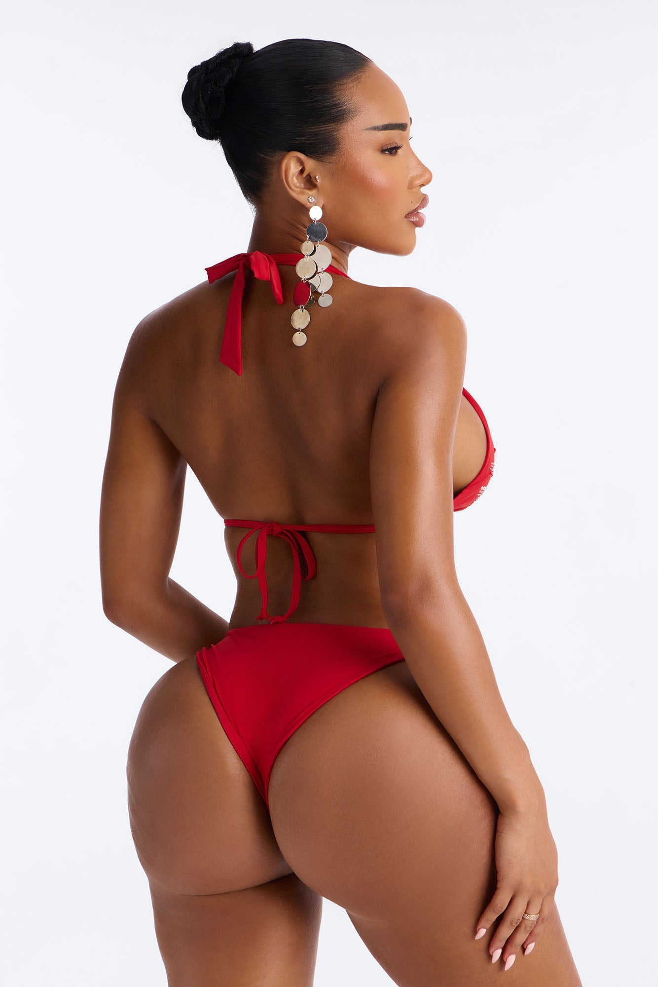 Sadie Rhinestones Fixed Triangle 2 Piece Bikini - Red