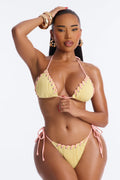 Aria Ribbed 2 Piece Whipstitch Triangle Bikini Set - Yellow