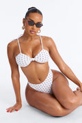 At The Sea Polka Dot Front Knot Shoulder Tie 2 Piece Bikini - White/Black