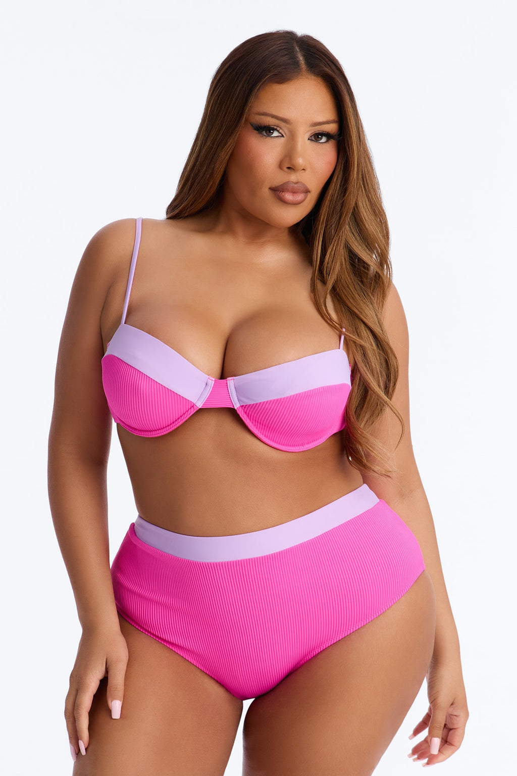 Catching Waves & Baes 2 Piece Bra Cup Bikini Set - Fuchsia/combo